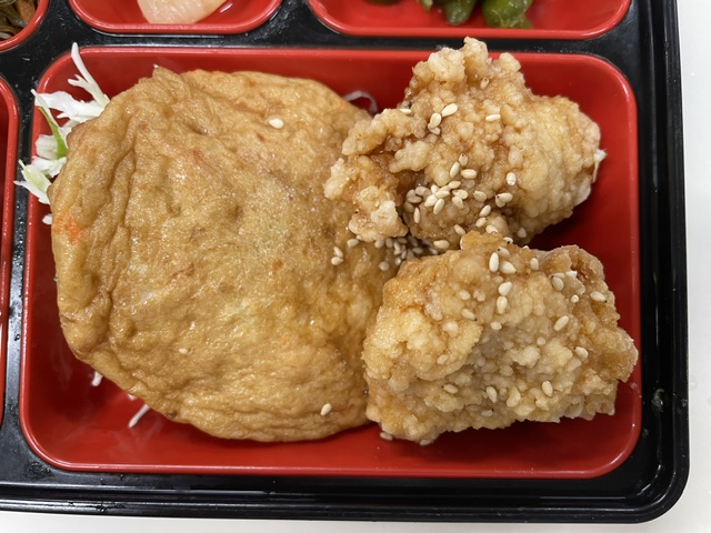 鶏の甘辛ごま醤油と五目野菜天